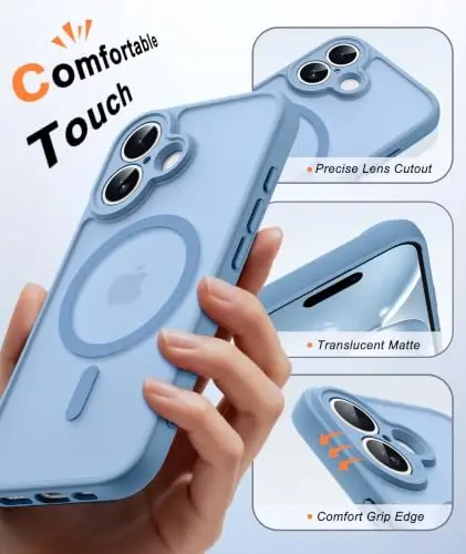 FNTCASE for iPhone 16 Case Fit for MagSafe Light Blue | Translucent Magnetic Slim Shockproof Protective Cover with Screen Protector, Military Grade Drop Protection - 5
