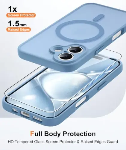 FNTCASE for iPhone 16 Case Fit for MagSafe Light Blue | Translucent Magnetic Slim Shockproof Protective Cover with Screen Protector, Military Grade Drop Protection - 6