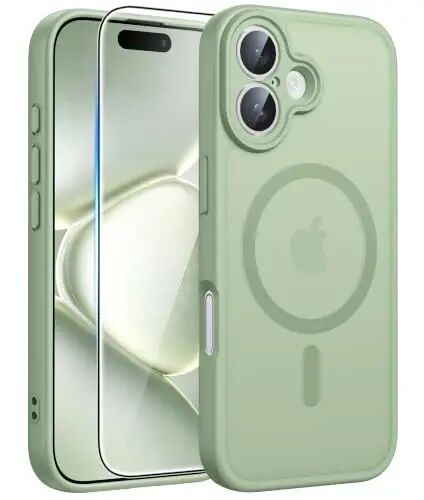 FNTCASE for iPhone 16 Case Fit for MagSafe Light Green | Translucent Magnetic Slim Shockproof Protective Cover with Screen Protector, Military Grade Drop Protection - FNTCASE