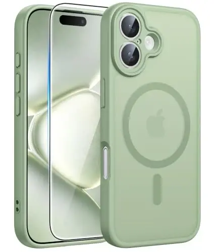 FNTCASE for iPhone 16 Case Fit for MagSafe Light Green | Translucent Magnetic Slim Shockproof Protective Cover with Screen Protector, Military Grade Drop Protection - 1
