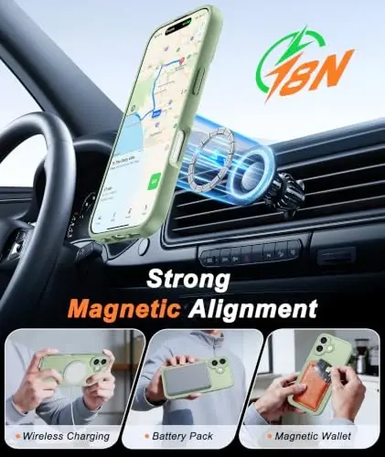 FNTCASE for iPhone 16 Case Fit for MagSafe Light Green | Translucent Magnetic Slim Shockproof Protective Cover with Screen Protector, Military Grade Drop Protection - 3
