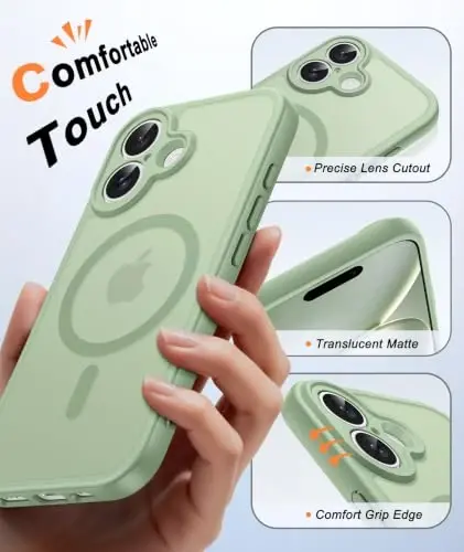 FNTCASE for iPhone 16 Case Fit for MagSafe Light Green | Translucent Magnetic Slim Shockproof Protective Cover with Screen Protector, Military Grade Drop Protection - 5