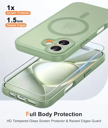 FNTCASE for iPhone 16 Case Fit for MagSafe Light Green | Translucent Magnetic Slim Shockproof Protective Cover with Screen Protector, Military Grade Drop Protection - 6