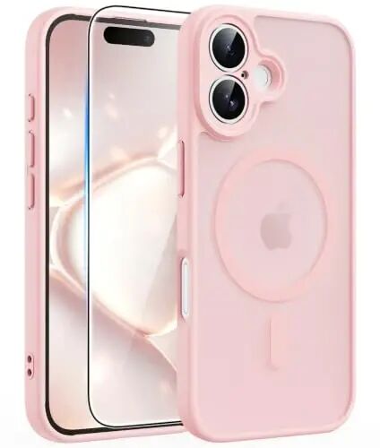 FNTCASE for iPhone 16 Case Fit for MagSafe Light Pink | Translucent Magnetic Slim Shockproof Protective Cover with Screen Protector, Military Grade Drop Protection - FNTCASE