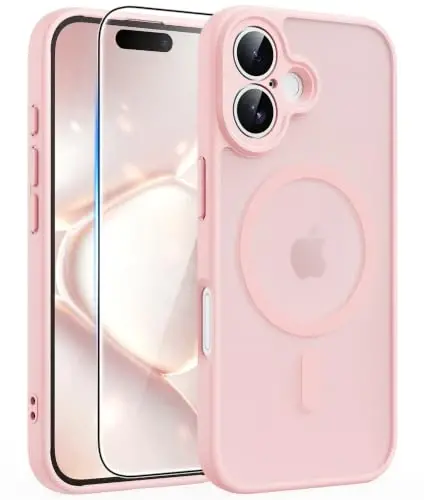 FNTCASE for iPhone 16 Case Fit for MagSafe Light Pink | Translucent Magnetic Slim Shockproof Protective Cover with Screen Protector, Military Grade Drop Protection - 1