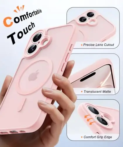 FNTCASE for iPhone 16 Case Fit for MagSafe Light Pink | Translucent Magnetic Slim Shockproof Protective Cover with Screen Protector, Military Grade Drop Protection - 5