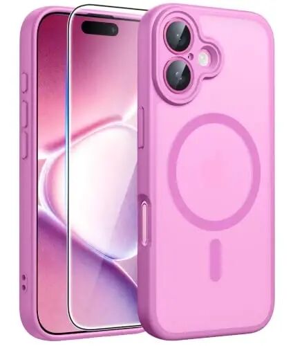 FNTCASE for iPhone 16 Case Fit for MagSafe Pink | Translucent Magnetic Slim Shockproof Protective Cover with Screen Protector, Military Grade Drop Protection - 1