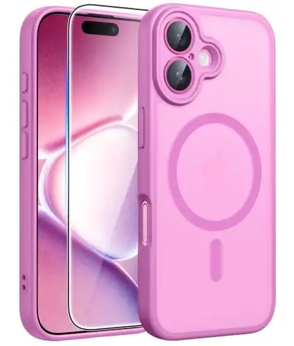 FNTCASE for iPhone 16 Case Fit for MagSafe Pink | Translucent Magnetic Slim Shockproof Protective Cover with Screen Protector, Military Grade Drop Protection - 1
