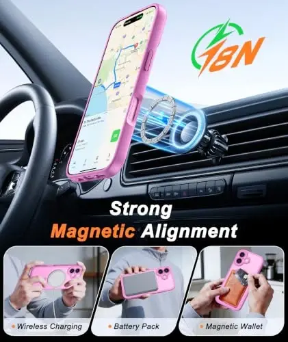 FNTCASE for iPhone 16 Case Fit for MagSafe Pink | Translucent Magnetic Slim Shockproof Protective Cover with Screen Protector, Military Grade Drop Protection - 3