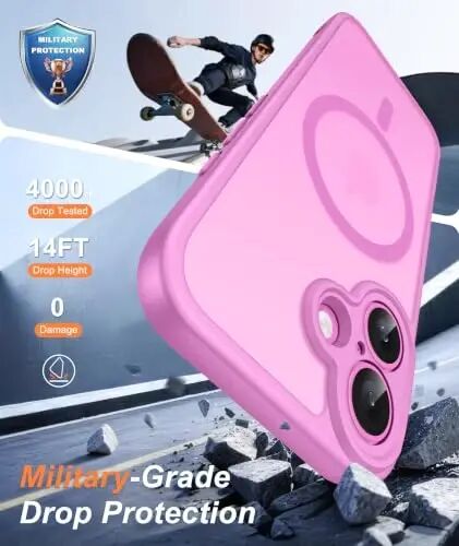 FNTCASE for iPhone 16 Case Fit for MagSafe Pink | Translucent Magnetic Slim Shockproof Protective Cover with Screen Protector, Military Grade Drop Protection - 4
