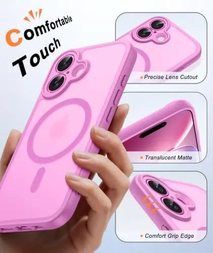 FNTCASE for iPhone 16 Case Fit for MagSafe Pink | Translucent Magnetic Slim Shockproof Protective Cover with Screen Protector, Military Grade Drop Protection - 5