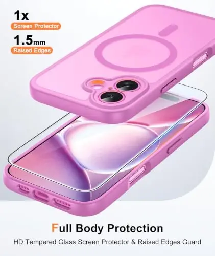 FNTCASE for iPhone 16 Case Fit for MagSafe Pink | Translucent Magnetic Slim Shockproof Protective Cover with Screen Protector, Military Grade Drop Protection - 6