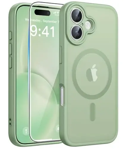FNTCASE for iPhone 16 Case: [Magsafe bilan mos keladi] [To'liq kamera muhofazasi] [Ekran himoyachisi] mat shaffof g'iloflar, harbiy darajadagi zarbaga chidamli himoya telefon qopqog'i - Och mox yashil - FNTCASE