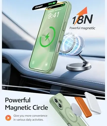 FNTCASE for iPhone 16 Case: [Magsafe bilan mos keladi] [To'liq kamera muhofazasi] [Ekran himoyachisi] mat shaffof g'iloflar, harbiy darajadagi zarbaga chidamli himoya telefon qopqog'i - Och mox yashil - 3