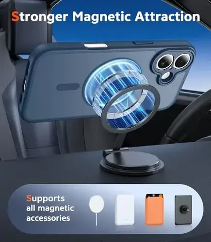 FNTCASE for iPhone 16 Case Matte: Magnetic Phone Cases with Screen Protector Drop Proof Compatible with Magsafe Slim Anti Yellowing Rugged Shockproof Protective Translucent Cell Cover (C-Blue) - 4