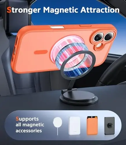 FNTCASE for iPhone 16 Case Matte: Magnetic Phone Cases with Screen Protector Drop Proof Compatible with Magsafe Slim Anti Yellowing Rugged Shockproof Protective Translucent Cell Cover (C-Orange) - 4