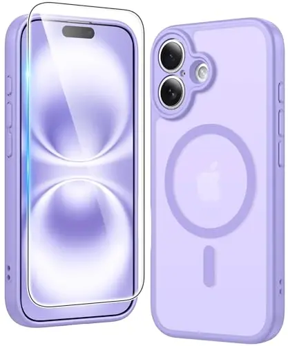 FNTCASE for iPhone 16 Case Matte: Magnetic Translucent Phone Cases with Screen Protector and Lens Protection Durable Textured Rugged Shockproof Protective Slim Cell Cover 6.1 inch (C-Purple) - 1