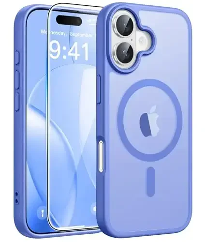 FNTCASE for iPhone 16 Case: Strong Magnetic Phone Case with Screen Protector | Translucent Matte Slim Shockproof Protective Drop Protection Phone Cover 