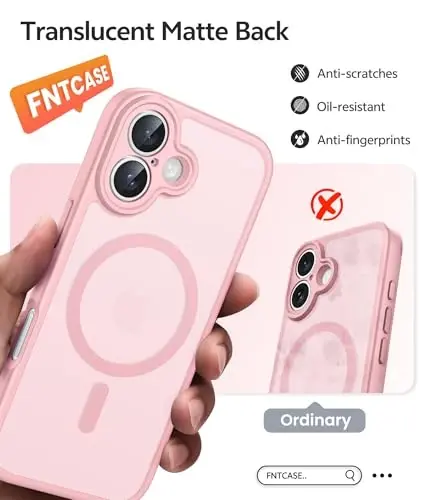 FNTCASE for iPhone 16 Phone Case: Magnetic Translucent Matte Shockproof Slim Cell Phone Cover - Military Grade Drop Proof Hard Back Anti-Fingerprint Protective Case - 6