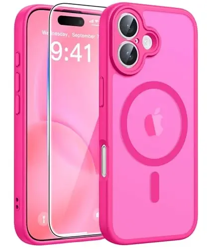 FNTCASE for iPhone 16 Phone Case: Magnetic Translucent Matte Shockproof Slim Cell Phone Cover - Military Grade Drop Proof Hard Back Anti-Fingerprint Protective Case 
