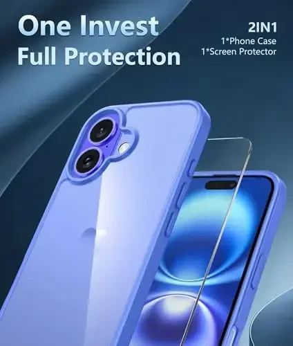 FNTCASE for iPhone 16 Phone Case: Military Grade Drop Protection Anti Yellowing Slim Case - Rugged Shockproof Protective Transparent Cell Phone Cover (D-Ultramarine) - 6