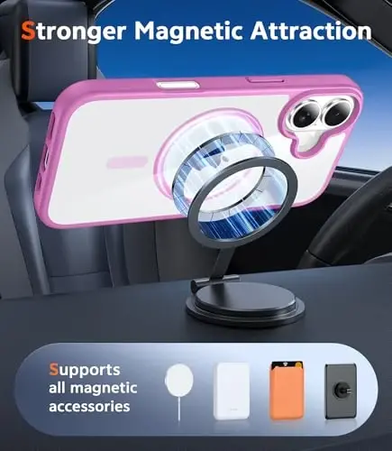 FNTCASE for iPhone 16 Plus Case: Clear Case Magnetic Military Grade Drop Protection Anti Yellowing Cell Phone Cover - Rugged Shockproof Protective Bumper Transparent Cases (B-Pink) - 4