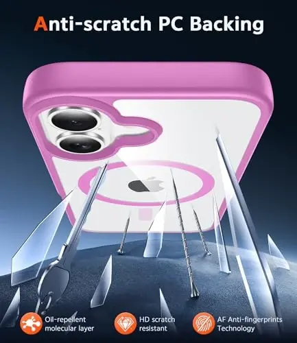 FNTCASE for iPhone 16 Plus Case: Clear Case Magnetic Military Grade Drop Protection Anti Yellowing Cell Phone Cover - Rugged Shockproof Protective Bumper Transparent Cases (B-Pink) - 5