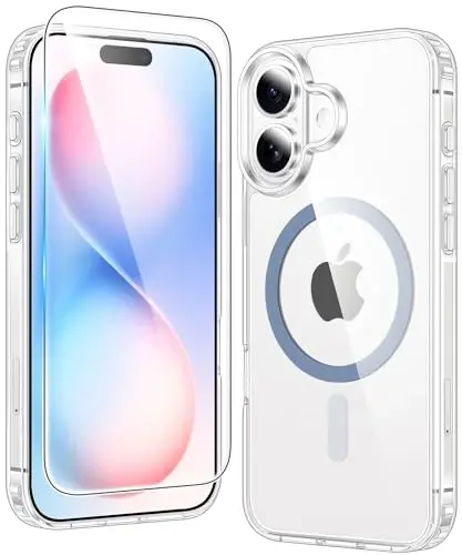 FNTCASE for iPhone 16 Plus Case: Clear Case Magnetic Military Grade Drop Protection Anti Yellowing Cell Phone Cover - Rugged Shockproof Protective Bumper Transparent Cases (D-Blue Magnetic) - FNTCASE