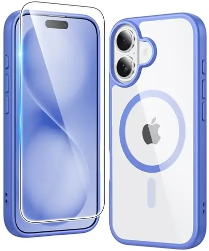 FNTCASE for iPhone 16 Plus Case: Clear Case Magnetic Military Grade Drop Protection Anti Yellowing Cell Phone Cover - Rugged Shockproof Protective Bumper Transparent Cases (D-Ultramarine Magnetic) - FNTCASE