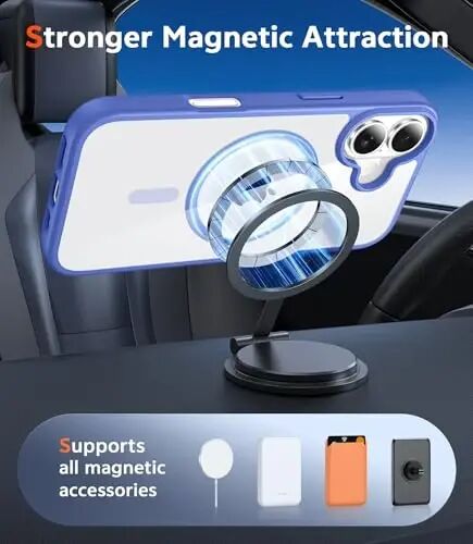FNTCASE for iPhone 16 Plus Case: Clear Case Magnetic Military Grade Drop Protection Anti Yellowing Cell Phone Cover - Rugged Shockproof Protective Bumper Transparent Cases (D-Ultramarine Magnetic) - 4