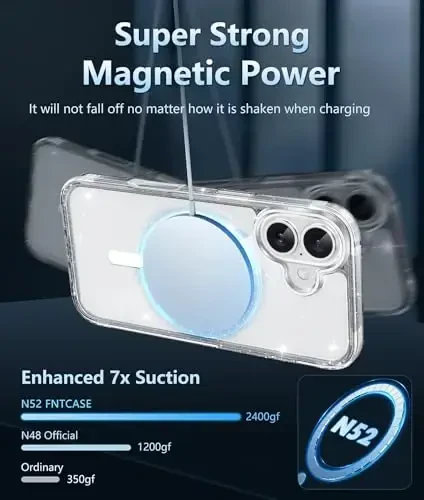 FNTCASE for iPhone 16 Plus Case: Clear Magnetic Phone Cases Compatible with Magsafe Slim Anti Yellowing Military Grade Drop Rugged Protective Transparent Cell Phone Cover (D-Glitter Magnetic) - 4