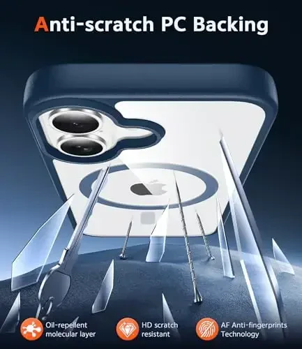 FNTCASE for iPhone 16 Plus Case: Clear Magnetic Phone Cases with Screen Protector Compatible with Magsafe Slim Anti Yellowing Rugged Shockproof Protective Transparent Cell Phone Cover (B-Blue) - 5