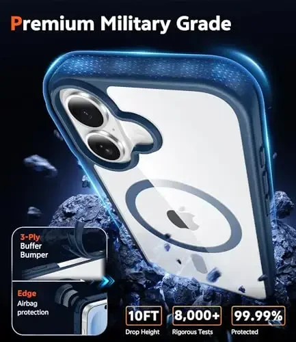 FNTCASE for iPhone 16 Plus Case: Clear Magnetic Phone Cases with Screen Protector Compatible with Magsafe Slim Anti Yellowing Rugged Shockproof Protective Transparent Cell Phone Cover (B-Blue) - 6