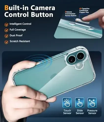 FNTCASE for iPhone 16 Plus Case: Military Grade Drop Protection Transparent Cases with Camera Control Capture Button - Rugged Shockproof Anti Yellowing Cell Phone Cover (D-Transparent) - 3
