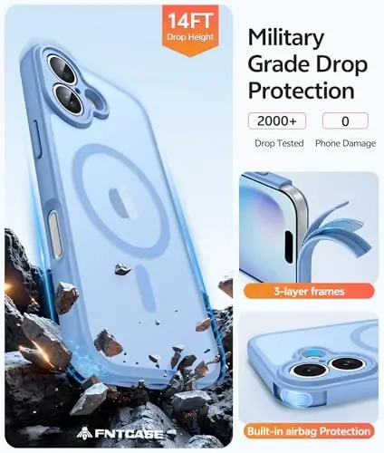 FNTCASE for iPhone 16 Plus Phone Case: Magnetic Translucent Matte Shockproof Slim Cell Phone Cover - Military Grade Drop Proof Hard Back Anti-Fingerprint Protective Case - 5