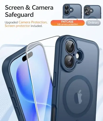 FNTCASE for iPhone 16 Plus Phone Case: Magnetic Translucent Matte Shockproof Slim Cell Phone Cover - Military Grade Drop Proof Hard Back Anti-Fingerprint Protective Case - 4