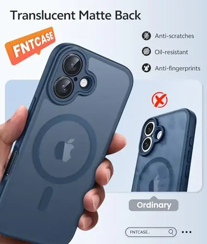 FNTCASE for iPhone 16 Plus Phone Case: Magnetic Translucent Matte Shockproof Slim Cell Phone Cover - Military Grade Drop Proof Hard Back Anti-Fingerprint Protective Case - 6
