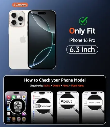 FNTCASE for iPhone 16 Pro Case: Clear Magnetic Phone Cases Compatible with Magsafe Slim Anti Yellowing Military Grade Drop Protection Rugged Protective Transparent Cell Cover (B-Glitter Magnetic) - 2