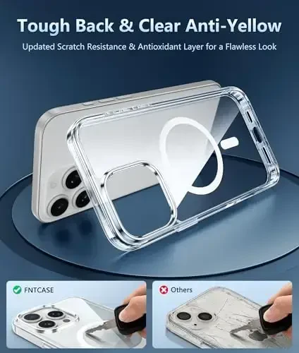 FNTCASE for iPhone 16 Pro Case: Clear Magnetic Phone Cases Compatible with Magsafe Slim Anti Yellowing Military Grade Drop Rugged Protective Transparent Cell Cover (D-Transparent Magnetic) - 5