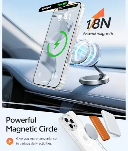 FNTCASE for iPhone 16 Pro Case: [Compatible with Magsafe] [Screen Protector] Anti Yellowing Transparent Clear Magnetic Phone Cover - Military Grade Shockproof Drop Proof Protective Cases - Clear - 3