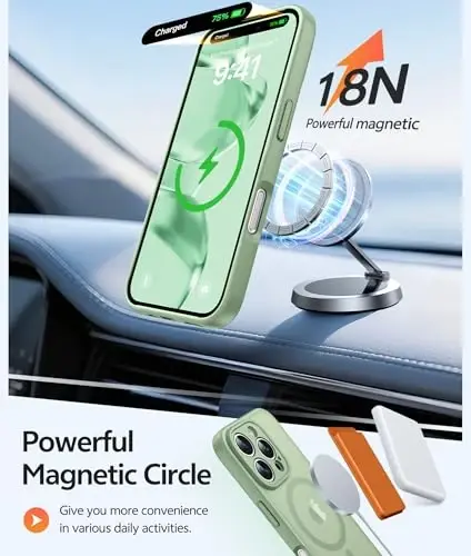 FNTCASE for iPhone 16 Pro Case: [Compatible with Magsafe] Translucent Matte Cases with [Full Camera Protection] [Screen Protector] Military Grade Shockproof Protective Phone Cover - Light Moss - 3