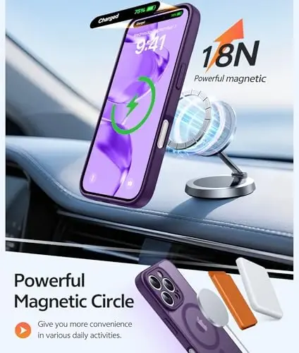 FNTCASE for iPhone 16 Pro Case: [Compatible with Magsafe] Translucent Matte Cases with [Full Camera Protection] [Screen Protector] Military Grade Shockproof Protective Phone Cover - Purple - 3