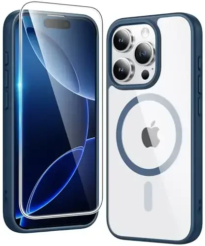 FNTCASE for iPhone 16 Pro Case: Magnetic Clear Phone Cases Protective Anti-Yellowing Slim Thin Transparent Cover Military Grade Shockproof Drop Protection Lightweight (B-Blue) 