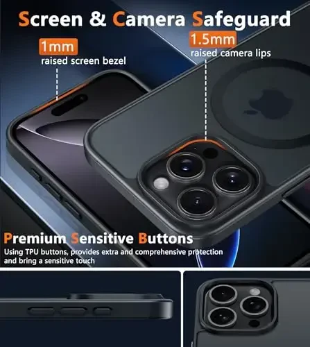 FNTCASE for iPhone 16 Pro Case: Magnitli Matte Yarim Shaffof Harbiy Darajadagi Tushishdan Himoya Qiluvchi Telefon G'ilofi | Zarbadan Himoya Qiluvchi Yupqa Bardoshli Himoya Bumper Qopqog'i - 5