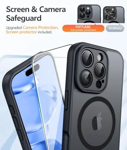 FNTCASE for iPhone 16 Pro Case: Magnitli Matte Yarim Shaffof Harbiy Darajadagi Tushishdan Himoya Qiluvchi Telefon G'ilofi | Zarbadan Himoya Qiluvchi Yupqa Bardoshli Himoya Bumper Qopqog'i - 5