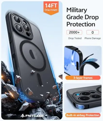 FNTCASE for iPhone 16 Pro Case: Magnitli Matte Yarim Shaffof Harbiy Darajadagi Tushishdan Himoya Qiluvchi Telefon G'ilofi | Zarbadan Himoya Qiluvchi Yupqa Bardoshli Himoya Bumper Qopqog'i - 6