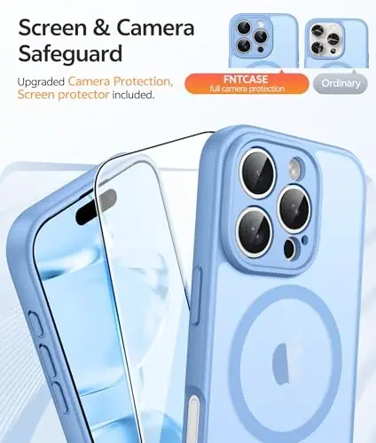 FNTCASE for iPhone 16 Pro Case, Fit for Magsafe, with Screen Protector | Full Camera Protection, Translucent Matte, 14FT Military Grade Drop Proof, Shockproof Protective Phone Cover, Light Blue - 4