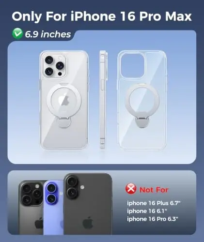 FNTCASE for iPhone 16 Pro-Max Case: [360 Spin Magnetic Stand] [Compatible with Magsafe] [Screen Protector] Clear Magnetic Phone Cases Anti Yellowing Shockproof Protective Phone Cover - Clear - 2