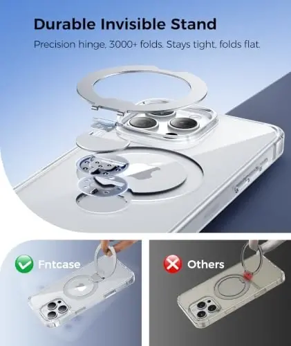 FNTCASE for iPhone 16 Pro-Max Case: [360 Spin Magnetic Stand] [Compatible with Magsafe] [Screen Protector] Clear Magnetic Phone Cases Anti Yellowing Shockproof Protective Phone Cover - Clear - 3