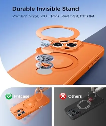 FNTCASE for iPhone 16 Pro-Max Case: [360 Spin Magnetic Stand] [Compatible with Magsafe] [Screen Protector] Translucent Matte Military Grade Shockproof Full Camera Protective Phone Cover - Orange - 3